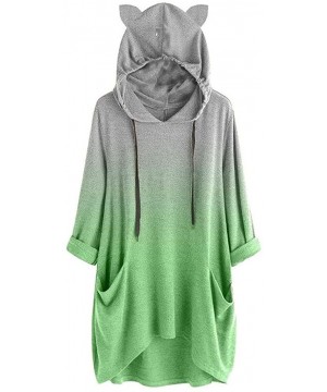 Thermal Underwear Women Long Sleeve Cat Ear Print Blouse Casual Hooded Sweatshirt Pullover Top - A-green - CF18XU6RERY