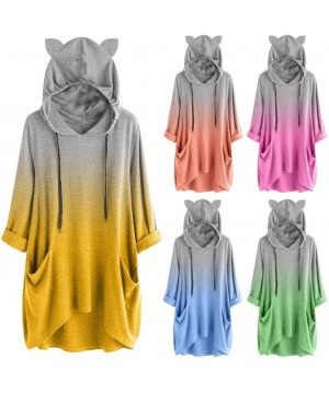 Thermal Underwear Women Long Sleeve Cat Ear Print Blouse Casual Hooded Sweatshirt Pullover Top - A-green - CF18XU6RERY