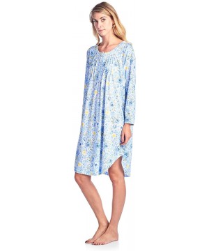 Nightgowns & Sleepshirts Women's Round Neck Long Sleeve Lace Floral Nightgown - Blue Rose - CZ1884CIT32