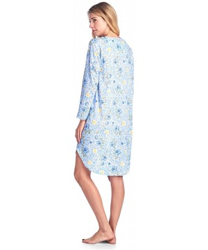 Nightgowns & Sleepshirts Women's Round Neck Long Sleeve Lace Floral Nightgown - Blue Rose - CZ1884CIT32