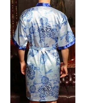 Robes Men's Floral Print Soft Satin Short Smoking Jacket Robe - Sky Blue - C417YGU7T3M