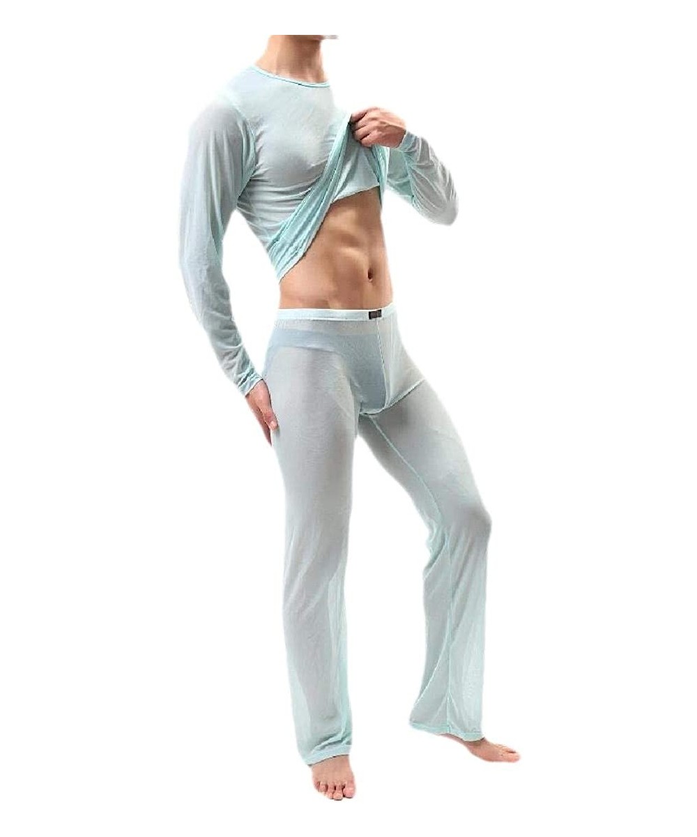 Sleep Sets Mens See Through 2 Piece Pajama Set Shirt with Pants Loungewear - 3 - CU18WDHW5MX