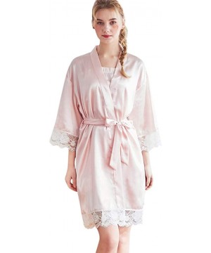 Baby Dolls & Chemises Satin Robe for Women Short-Kimono Bathrobes-Sexy Lace Trim Nightgown-Babydoll Lingerie with Oblique V-N...