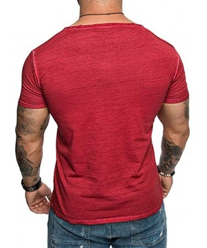 Undershirts Men's Short Sleeve Summer Slim Casual Pocket V-Neck Fit Gym Bodybuilding Stringer Top Blouse T-Shirt - Red - CV18...