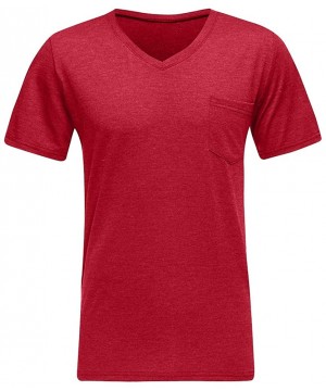 Undershirts Men's Short Sleeve Summer Slim Casual Pocket V-Neck Fit Gym Bodybuilding Stringer Top Blouse T-Shirt - Red - CV18...