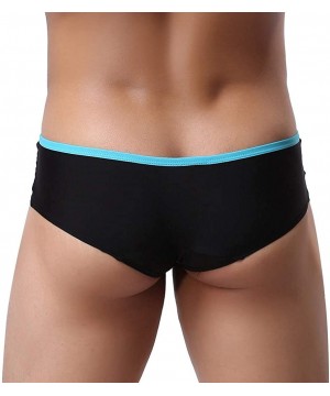 Thermal Underwear Men's Sold Color Natural Washed Breathable Underwear Bulge Pouch Bikini - 3-blue - CB18QI4RG56