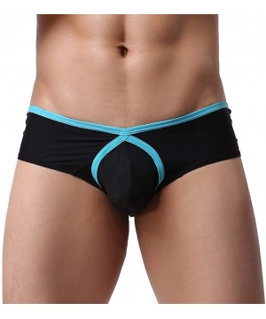 Thermal Underwear Men's Sold Color Natural Washed Breathable Underwear Bulge Pouch Bikini - 3-blue - CB18QI4RG56