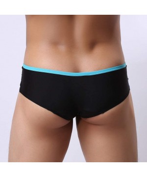 Thermal Underwear Men's Sold Color Natural Washed Breathable Underwear Bulge Pouch Bikini - 3-blue - CB18QI4RG56