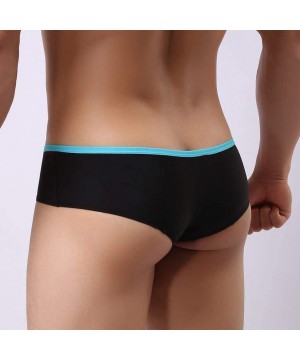 Thermal Underwear Men's Sold Color Natural Washed Breathable Underwear Bulge Pouch Bikini - 3-blue - CB18QI4RG56