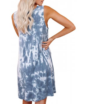 Nightgowns & Sleepshirts Womens Tie Dye Tank Dress Casual Sleeveless Nightgown Loose Short Mini Dress - Dark Blue - CT198G03ODQ