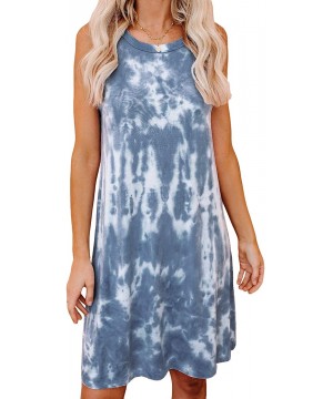 Nightgowns & Sleepshirts Womens Tie Dye Tank Dress Casual Sleeveless Nightgown Loose Short Mini Dress - Dark Blue - CT198G03ODQ