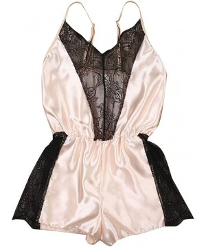 Garters & Garter Belts Sexy Bodysuit Jumpsuit Lace Satin Silk Sleepwear Lingerie Underwear - Brown - CL1906WC2Y9