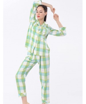 Sets Women's Pajamas Comfy Cotton Long Sleeve Sleepwear Two Pieces PJ Set XS-XXL - Green Grid - CS18GYU99CS