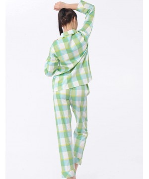 Sets Women's Pajamas Comfy Cotton Long Sleeve Sleepwear Two Pieces PJ Set XS-XXL - Green Grid - CS18GYU99CS