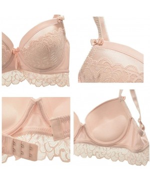 Bras Women's Lace Bra Set Sexy Lingerie and Thongs Bra and Panty Set Push Up Bra Underwire Bra - Beige1115 - CN18HRWAUL9