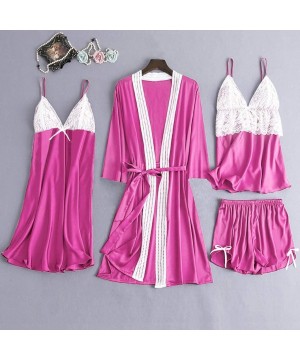 Garters & Garter Belts Women Lingerie Silk Lace Robe Dress Babydoll Nightdress Sleepwear Kimono 2 Piece Set - X02-hot Pink - ...