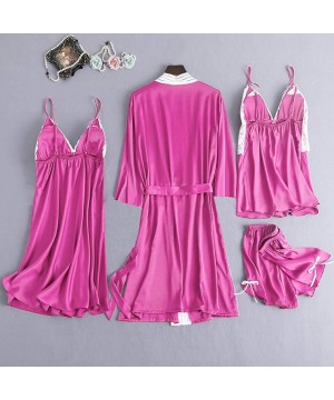 Garters & Garter Belts Women Lingerie Silk Lace Robe Dress Babydoll Nightdress Sleepwear Kimono 2 Piece Set - X02-hot Pink - ...