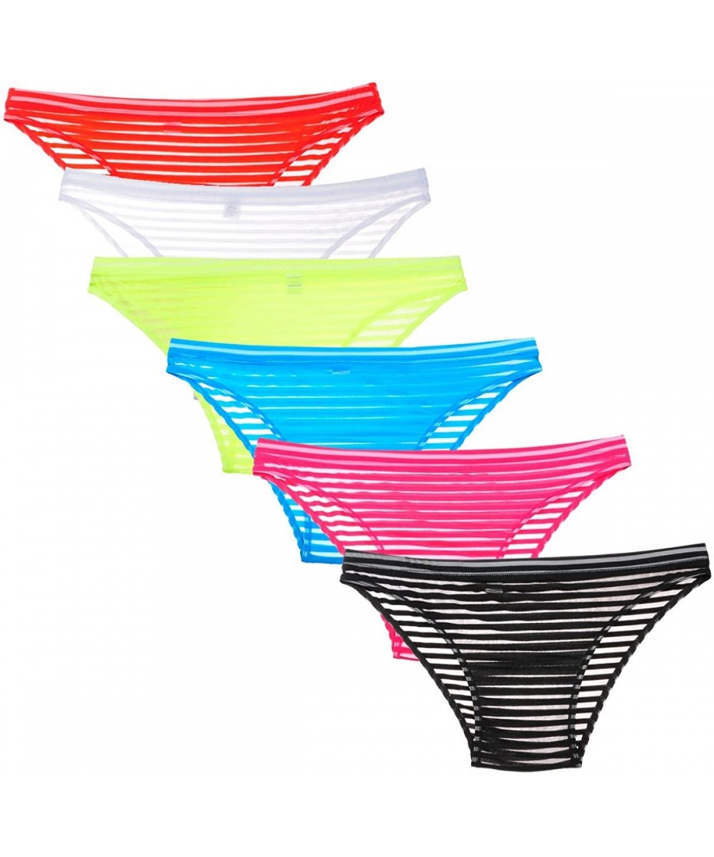 Bikinis Men's Mesh Striped Thong Sexy Mini Bikini Underwear Male Micro Nightwear Pants - 1968-6pcs - CO17XWM24CT