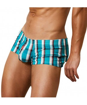 Boxer Briefs Men's Sexy Plaid Printed Underwear Comfortable Low Rise Boxer Briefs - Blue - CF196EL8M9M