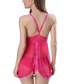 Baby Dolls & Chemises Women's Underwear Lace Sexy Lingerie for Women Backless Nightdress Underwear - Y-hot Pink - C818WNXK6YT