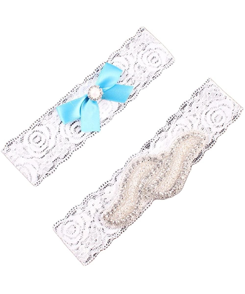 Garters & Garter Belts Wedding Brides Garter Belt Lace Leg Ring Crystal Garters Set JW24 - 3-blue Bow - CP18EQ7WMMI