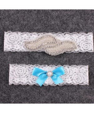 Garters & Garter Belts Wedding Brides Garter Belt Lace Leg Ring Crystal Garters Set JW24 - 3-blue Bow - CP18EQ7WMMI