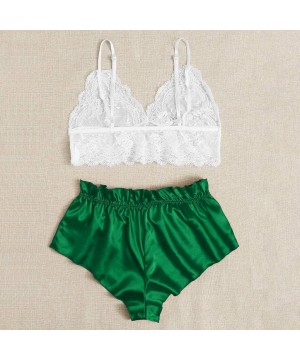 Sets Women's Plus Size Spaghetti Strap Lace Trim Bralette and Shorts Sleepwear Pajama Lingerie Set - Green - CF19DHQIM22