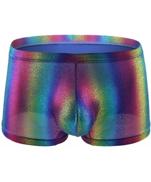 Briefs Men's Colorful Reflective Rainbow Breathable Comfort Stretch Nylon Boxer Brief Low Rise Underwear for Show - Rainbow -...