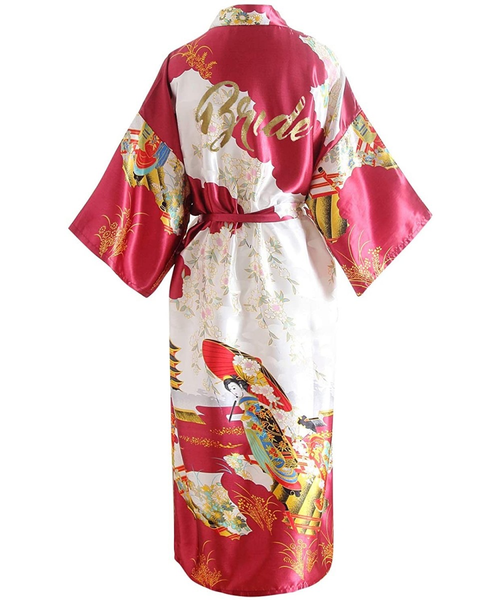 Nightgowns & Sleepshirts Bride Bridesmaid Robes Womens Dressing Gown Kimono Silky Satin Geisha Bridal Party Bathrobe - Darkre...