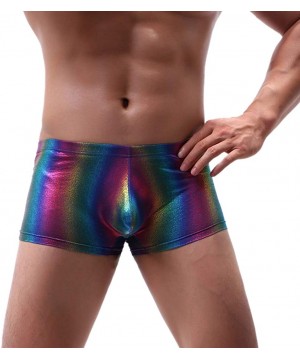 Briefs Men's Colorful Reflective Rainbow Breathable Comfort Stretch Nylon Boxer Brief Low Rise Underwear for Show - Rainbow -...