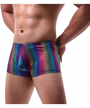 Briefs Men's Colorful Reflective Rainbow Breathable Comfort Stretch Nylon Boxer Brief Low Rise Underwear for Show - Rainbow -...