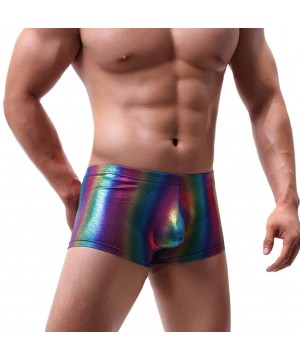 Briefs Men's Colorful Reflective Rainbow Breathable Comfort Stretch Nylon Boxer Brief Low Rise Underwear for Show - Rainbow -...