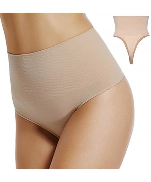 Shapewear High Waist Thong Shapewear Panties for Women Seamless Tummy Control Shaping Underwear Body Shaper Packs - Beige - C...