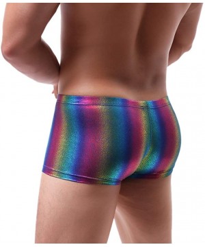 Briefs Men's Colorful Reflective Rainbow Breathable Comfort Stretch Nylon Boxer Brief Low Rise Underwear for Show - Rainbow -...