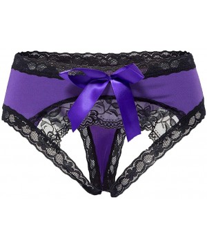 Panties Sexy Lace Tanga Panties for Women Bowknot Briefs Midnight Lingerie Hipster Underwear - Purple - CD19CL4MXYY