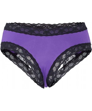 Panties Sexy Lace Tanga Panties for Women Bowknot Briefs Midnight Lingerie Hipster Underwear - Purple - CD19CL4MXYY