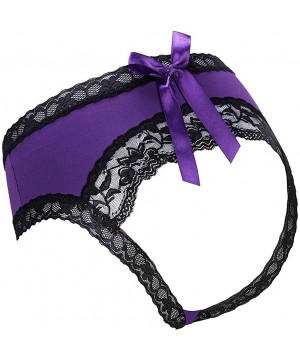 Panties Sexy Lace Tanga Panties for Women Bowknot Briefs Midnight Lingerie Hipster Underwear - Purple - CD19CL4MXYY