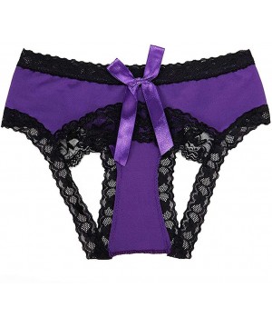 Panties Sexy Lace Tanga Panties for Women Bowknot Briefs Midnight Lingerie Hipster Underwear - Purple - CD19CL4MXYY