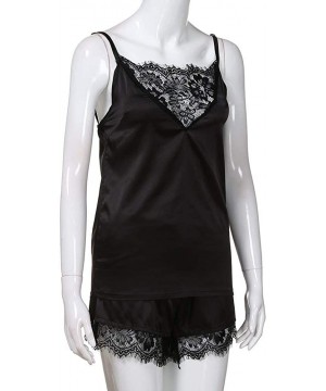 Sets Women Lace Sleepwear Satin Pajama Cami Shorts Set Nightwear - Black - C418NNZ5X4T