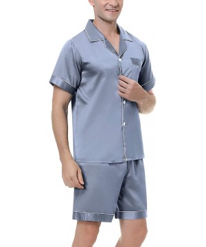 Sleep Sets Men's Satin Pajamas Sets Shorts Sleeve Button-Down PJ Sets Sleepwear Loungewear Nightwear - Grey - CR190MX73L5