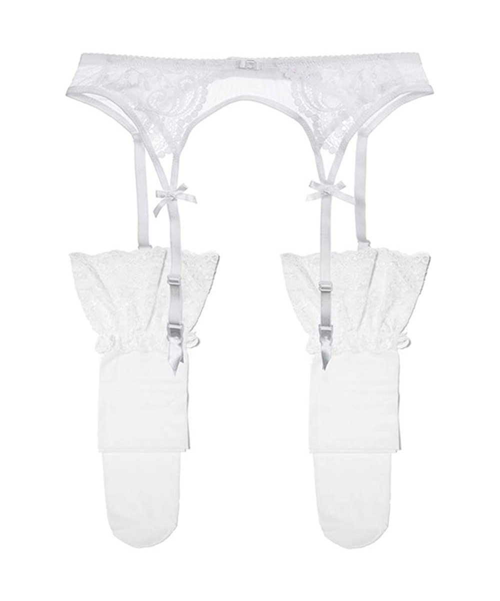 Bras Women's Lace Garter Belt Metal Clips Suspender Belt and Stockings - White - C918MDEGU8T