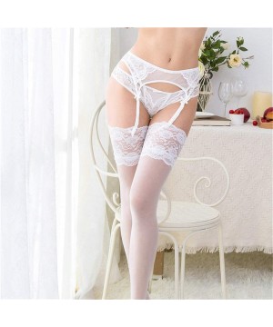 Bras Women's Lace Garter Belt Metal Clips Suspender Belt and Stockings - White - C918MDEGU8T