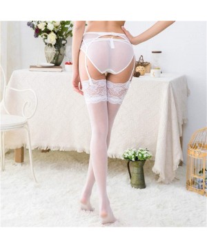 Bras Women's Lace Garter Belt Metal Clips Suspender Belt and Stockings - White - C918MDEGU8T