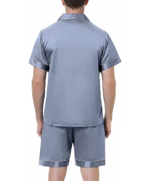 Sleep Sets Men's Satin Pajamas Sets Shorts Sleeve Button-Down PJ Sets Sleepwear Loungewear Nightwear - Grey - CR190MX73L5