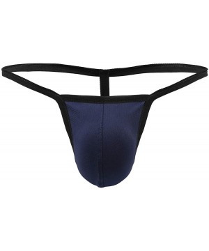 G-Strings & Thongs Mens T-Back G-String Thong Underwear Bikini Breathable Holes Mesh Low Rise Pouch - Navy - C918WQUD3RH