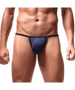 G-Strings & Thongs Mens T-Back G-String Thong Underwear Bikini Breathable Holes Mesh Low Rise Pouch - Navy - C918WQUD3RH