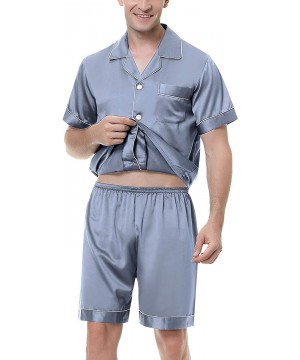 Sleep Sets Men's Satin Pajamas Sets Shorts Sleeve Button-Down PJ Sets Sleepwear Loungewear Nightwear - Grey - CR190MX73L5