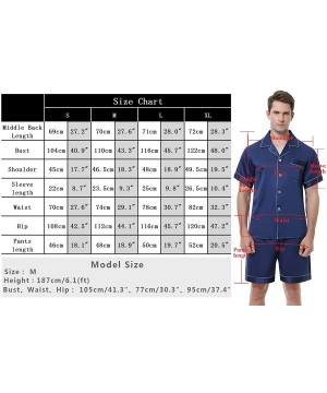 Sleep Sets Men's Satin Pajamas Sets Shorts Sleeve Button-Down PJ Sets Sleepwear Loungewear Nightwear - Grey - CR190MX73L5