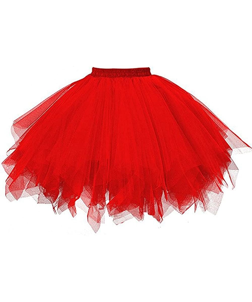 Slips Skirt Petticoat Women Ballet Tutu Underskirt in Tulle Vintage Style 50s Rockabilly Carnival Festivities - Red - CC19468...