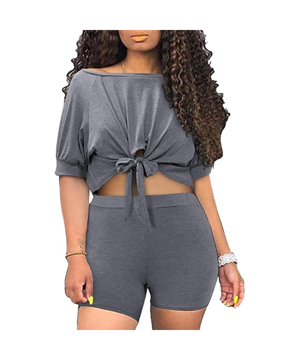 Sets Womens Tracksuits Sports Yoga Suit Cotton Crop Top and Boyshort Pajamas Set Loungewear Workout 2 Piece Outfits B gray - ...